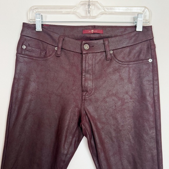 Women 7 For All Mankind 29" Soft Burgundy leather look Skinny Grunge Rock Pants - Picture 6 of 16